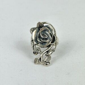 Vintage 925 Sterling Silver Elongated Floral Leafy Rose Vine Ring Size 6.5